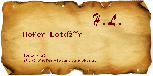 Hofer Lotár névjegykártya